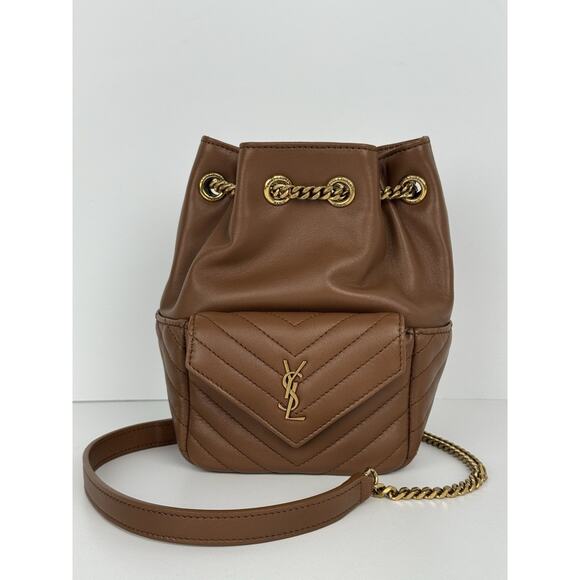 Saint Laurent Joe Nano Bucket Bag Brown Matelassé Leather with Gold Hardware C-6 - Picture 2 of 16